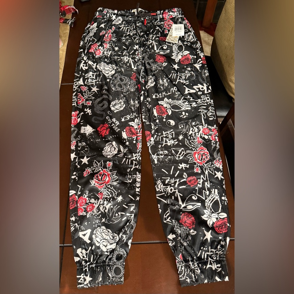 Fresh Prints of Bel Air Black and Red Graphic Joggers - Dope Culture